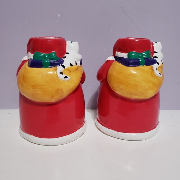 Cookk's Bazaar Vintage Set of Santa Candle Holders  Christmas In Box - Picture 6 of 12